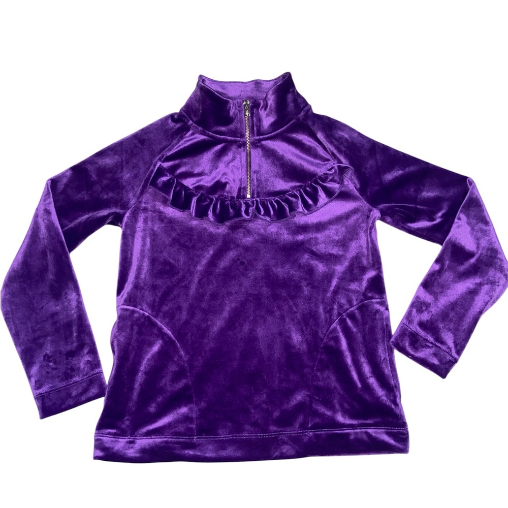 Lilly Pulitzer Girl’s Velour 1/4 Zip Pullover With Ruffle Purple Size L (8-10)